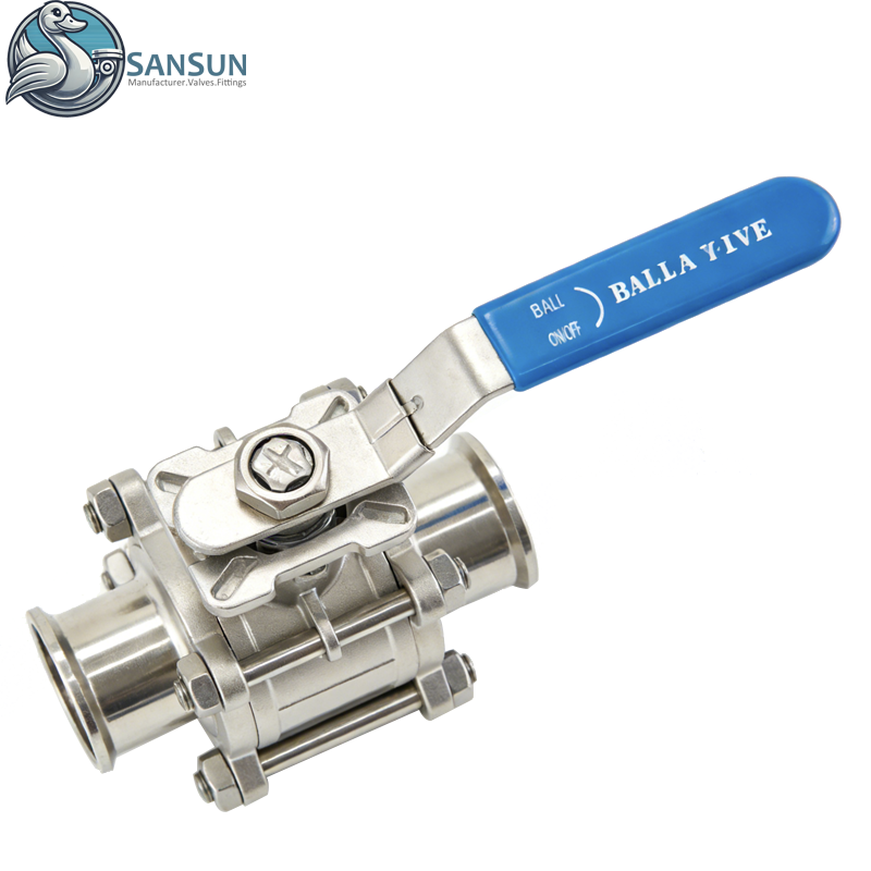 3-teiliger manueller Tri-Clamp-Kugelhahn aus Edelstahl 316L für die Flüssigkeitskühlung im Rechenzentrum