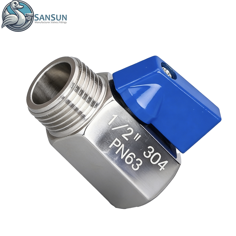 Manueller Mini-Kugelhahn aus Edelstahl mit BSP-Stecker und -Buchse für das Flüssigkeitskühlsystem im Rechenzentrum