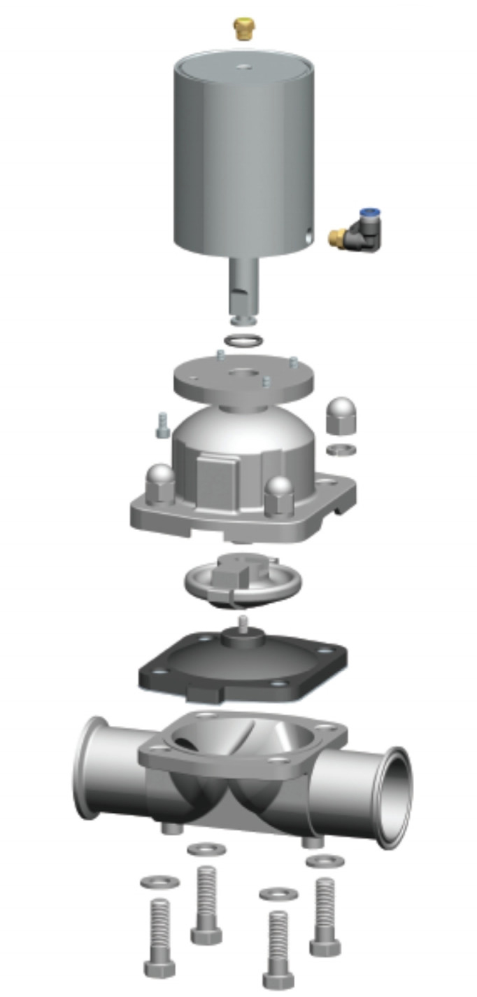 Explodierte Ansicht der Diaphragmen-Valve-mit-starken Stahl-Pneumatik-Aktuator