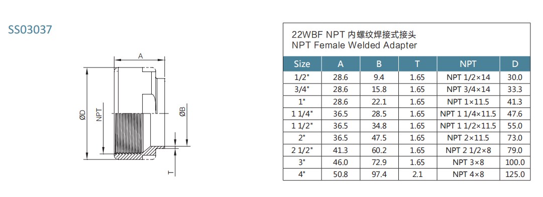 3a npt weibliches geschweißtes Adapter