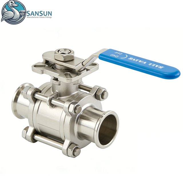 3-teiliger dreiteiliger manueller Sanitär-Kugelhahn mit Tri-Clamp aus Edelstahl 316L