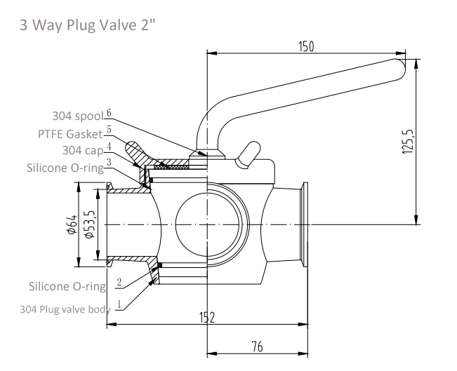 Zeichnung von 2-Zoll-3-Way-Plug-Valve