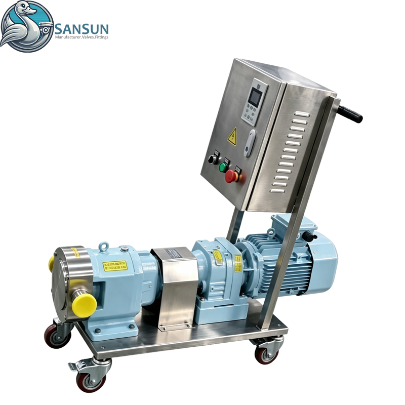 Sanitäre Drehkolbenpumpe in Lebensmittelqualität mit variabler Frequenzregelung aus 316L-Edelstahl